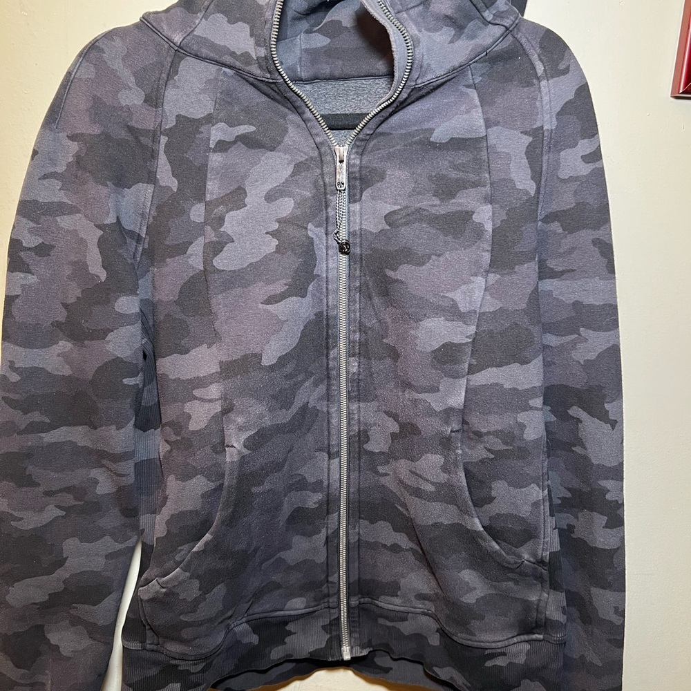 Gray Black Camo Zip-Up Scuba Hoodie